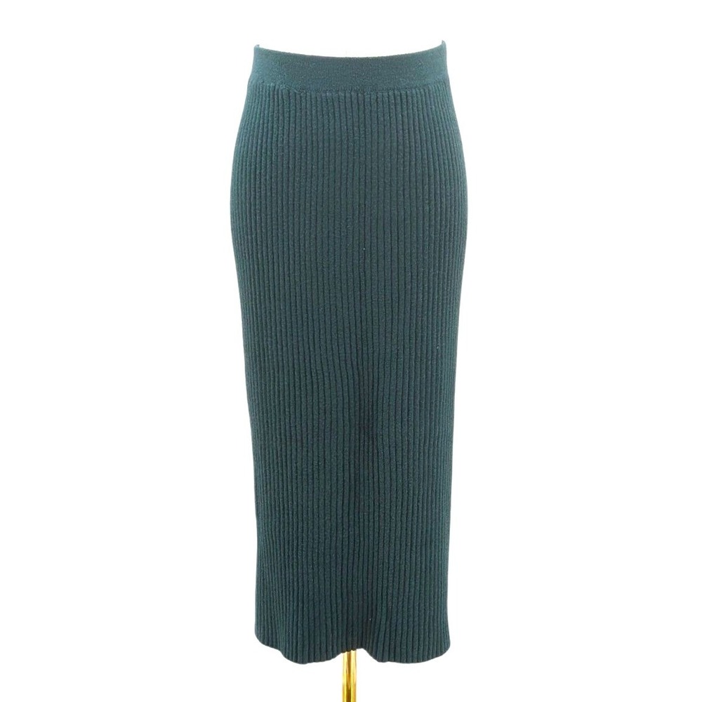 Forest Green Ribbed Knit Maxi Skirt Stretch Sweater Column 1X 38" Long